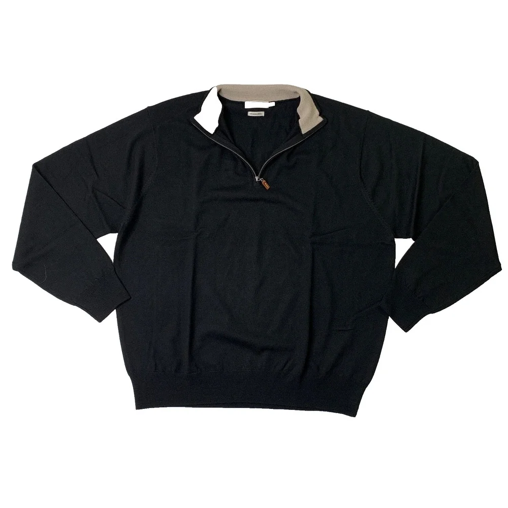 Peter Millar Sweater Mens 2XL Black Merino Wool 1/4 Zip Knitted Pullover Golf